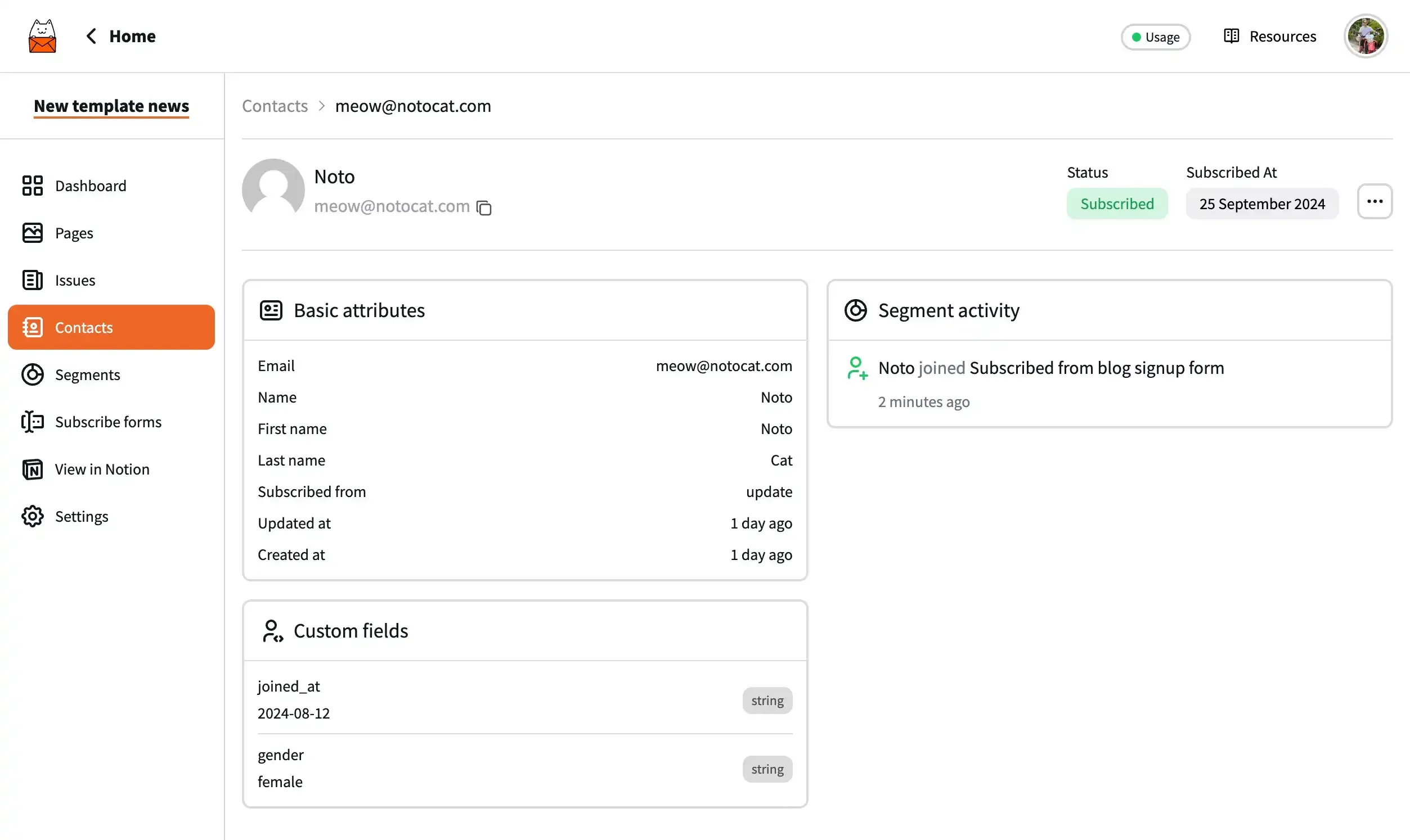 Notocat 2 contacts