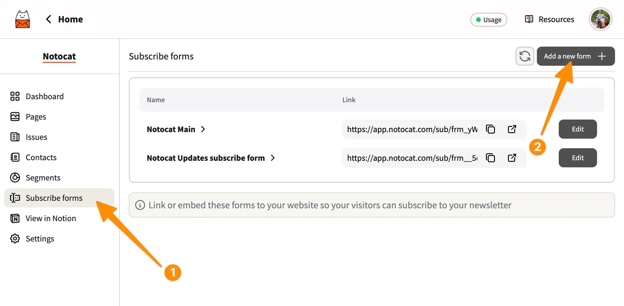 Create a subscription form in Notocat.