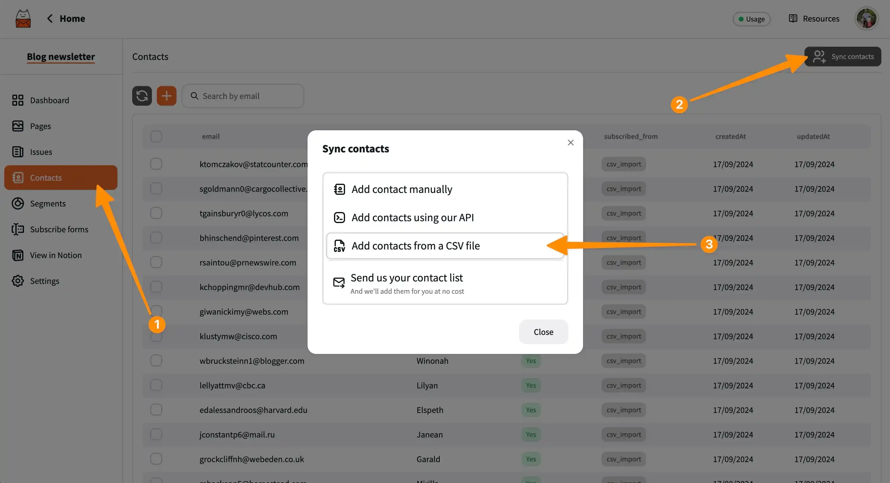 The CSV import screen in Notocat.