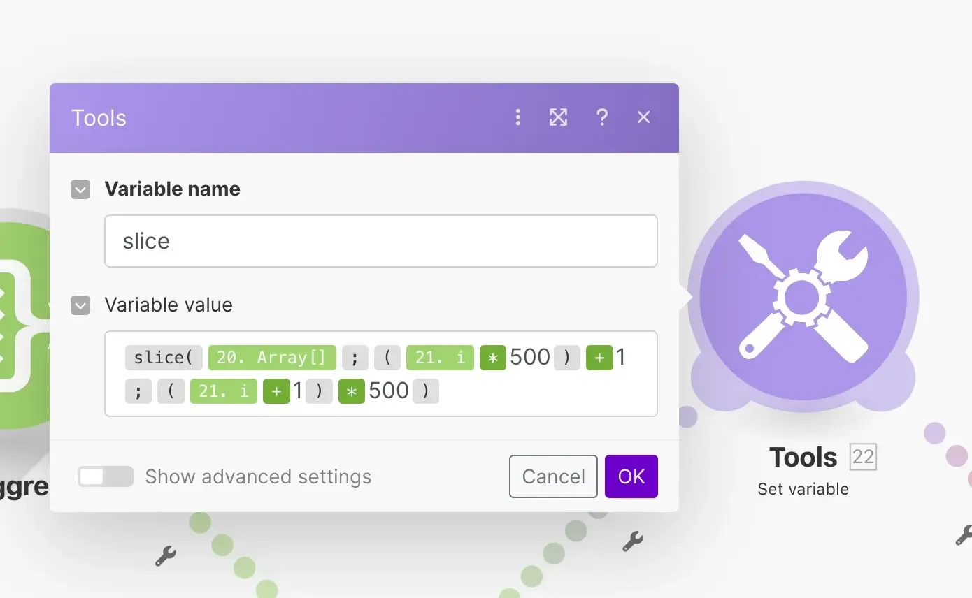 Configure the Set variable module