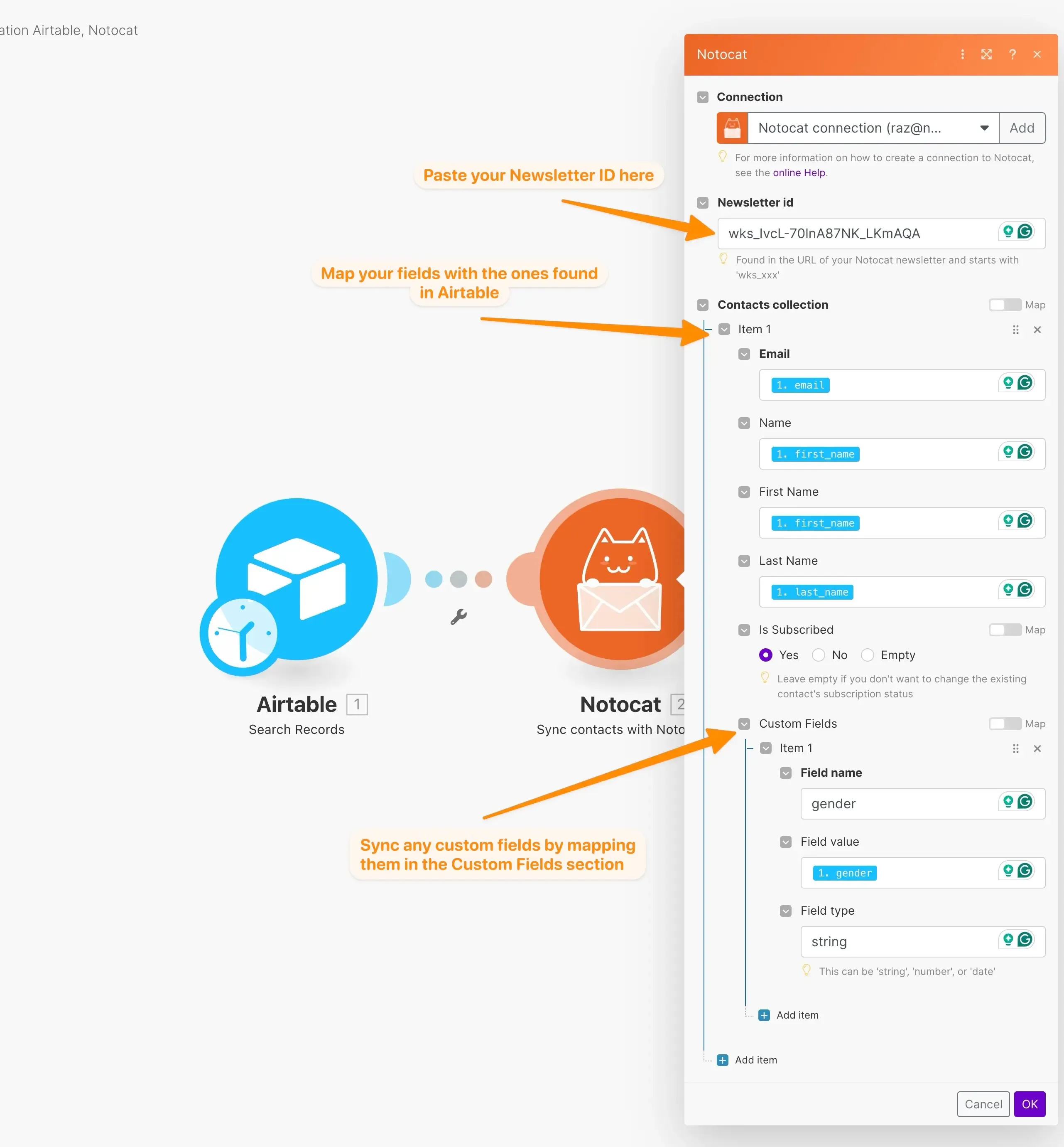 Configure the Sync contacts with Notocat module