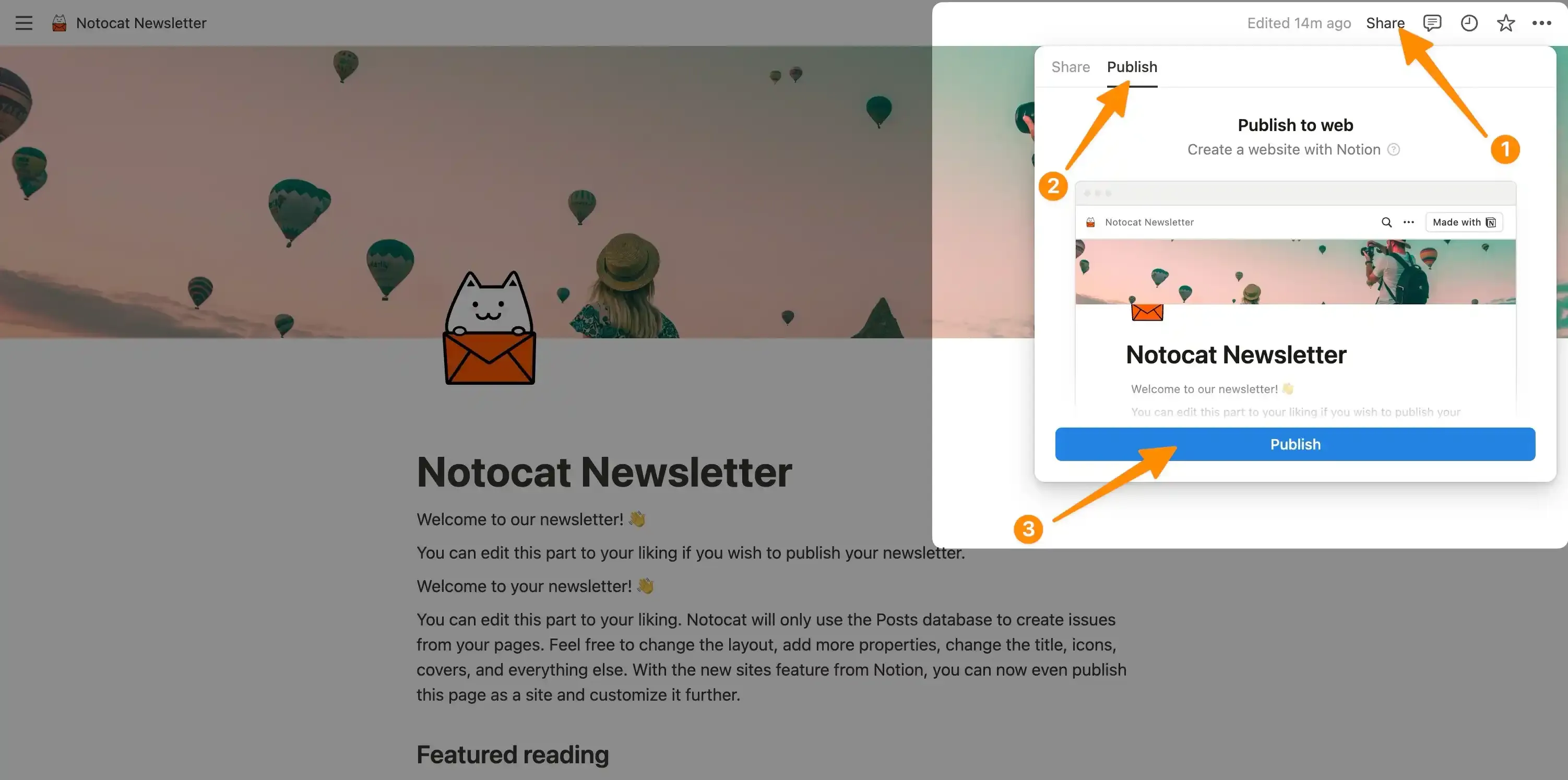 The publish button in Notocat.