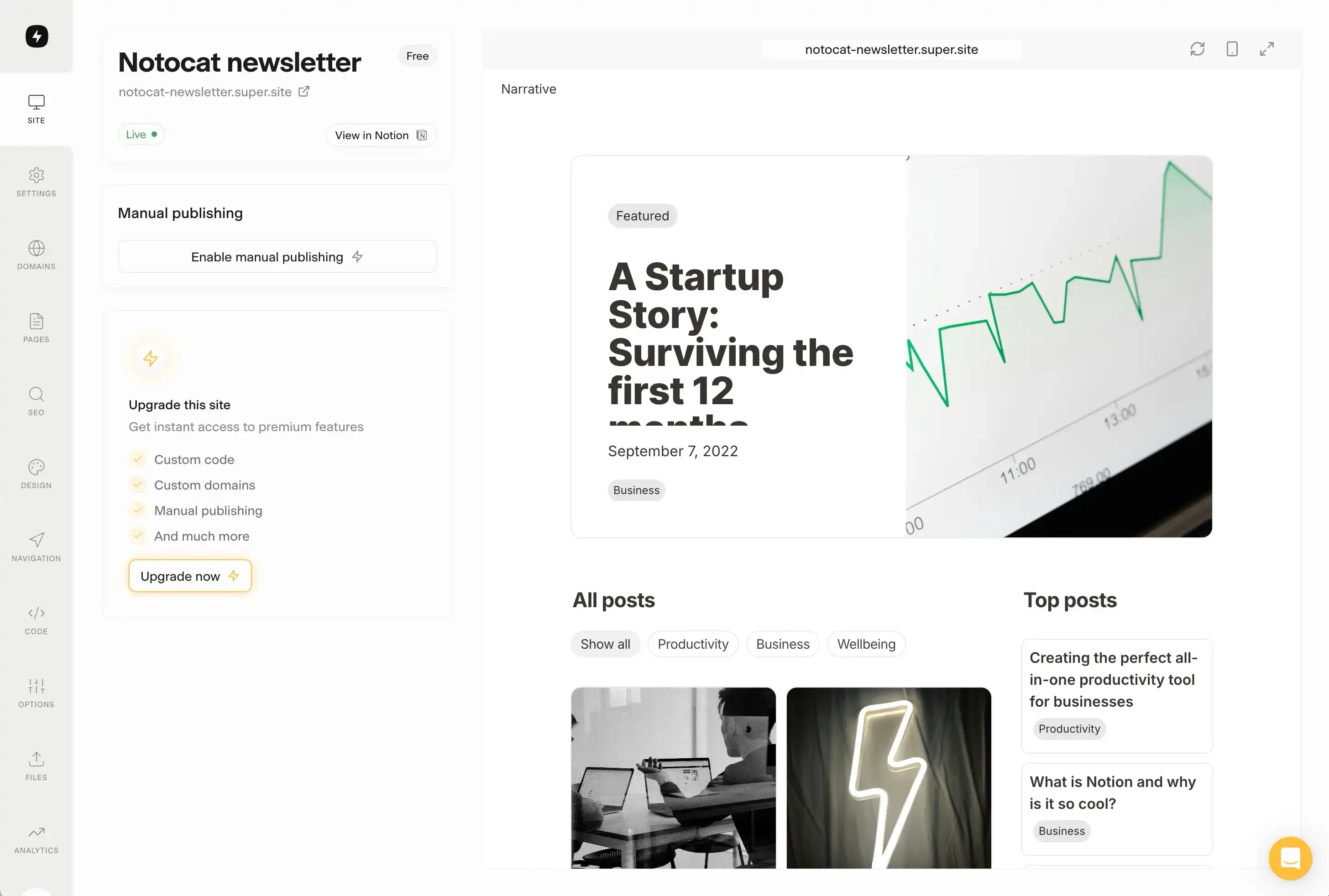 A newsletter site created with Super.